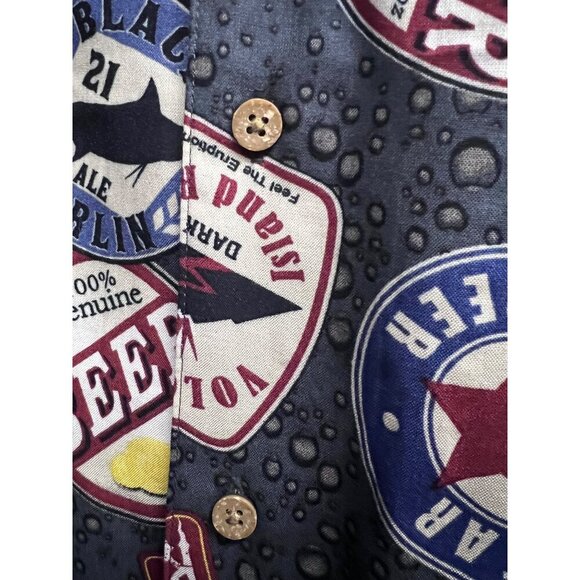 George Mens Vintage Retro Beer All Over Print Blue Button Camp Shirt 3XL Pocket - Picture 7 of 9